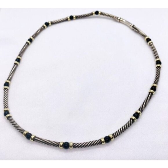David Yurman Hampton 14K Gold Black Onyx Sterling Silver Choker Necklace 15" - Picture 1 of 13